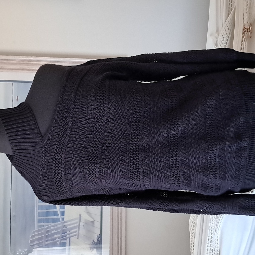 Soho Dark Blue Cold Shoulder Knit Sweater